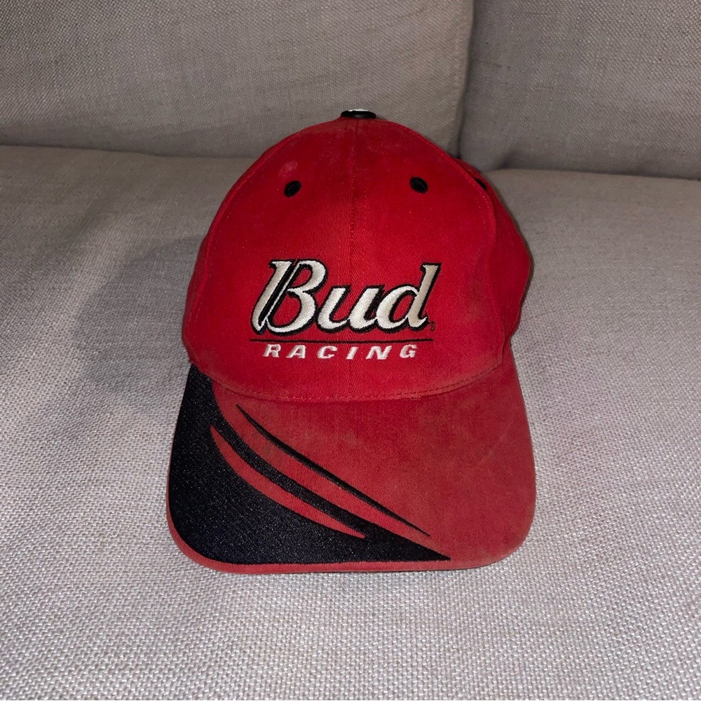 Vintage Nascar Bud Racing Fitted Hat Cap Red Black Swoosh Y2K 2003